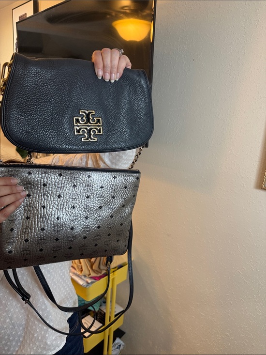 MCM Handbags - MCM Metallic Silver Logo Crossbody Wristlet killer